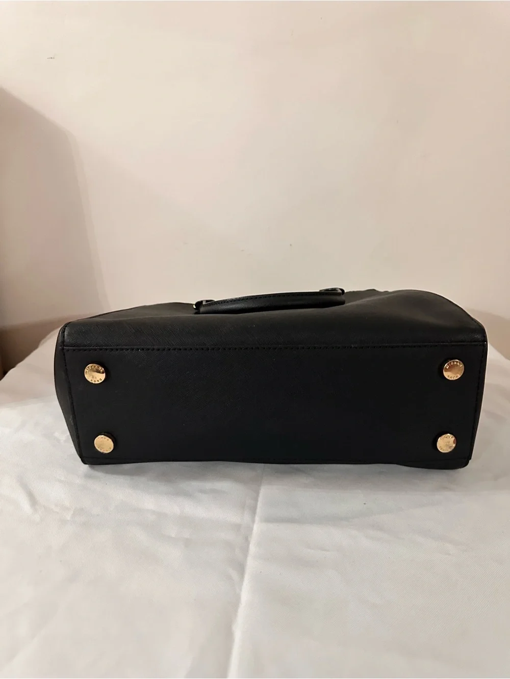 Michael Kors Black Leather Top-Handle Satchel with Gold Hardware